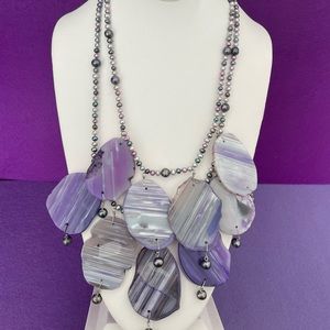 Genuine Purple Agate Statement Necklace Adjustable 1 or 2 Row SS Clasp & Pearls